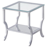 End table with glass top and chrome curved legs