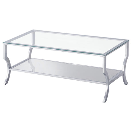 Close-up of tempered glass top and chrome base