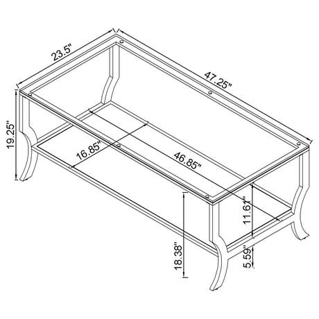 Side view of end table with glass top and chrome base