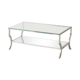 Saide rectangular coffee table angled top view showing glass surface and mirrored shelf