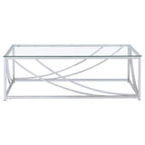 Closeup of metal frame and glass top