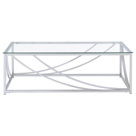 Closeup of metal frame and glass top