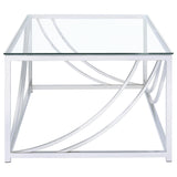 Tables set in contemporary living room