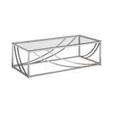 Side angle of Lille Rectangular Coffee Table with metal chrome base