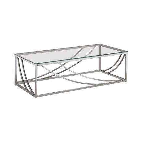 Side angle of Lille Rectangular Coffee Table with metal chrome base