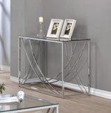 Modern Lille sofa table rectangular shape with glass top and chrome accents