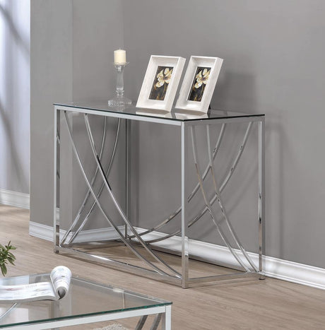Modern Lille sofa table rectangular shape with glass top and chrome accents