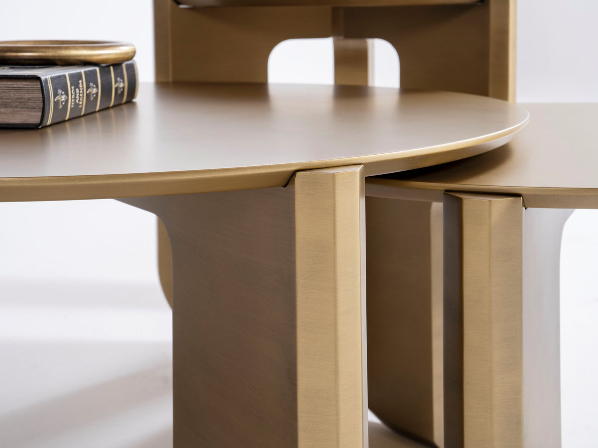Olena Gold table set with patina gold finish detail