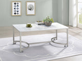 Leona Coffee Table With Casters White And Satin Nickel - Ella Furniture