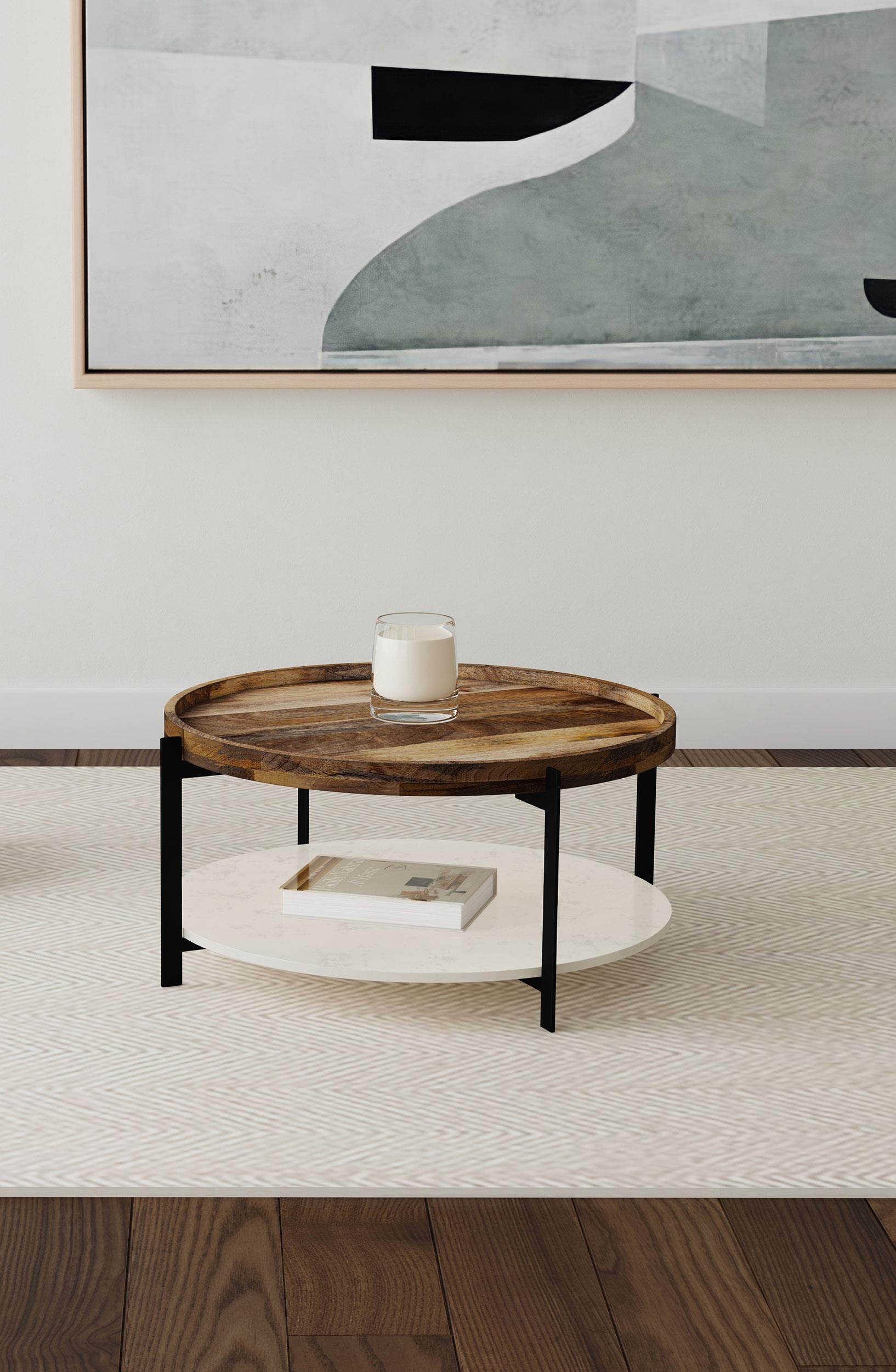 Close-up of mango wood grain top on Adhvik coffee table