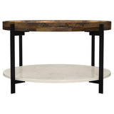 White marble shelf under Adhvik round coffee table