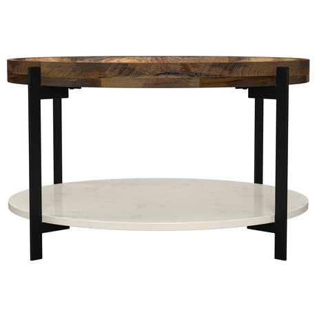 White marble shelf under Adhvik round coffee table