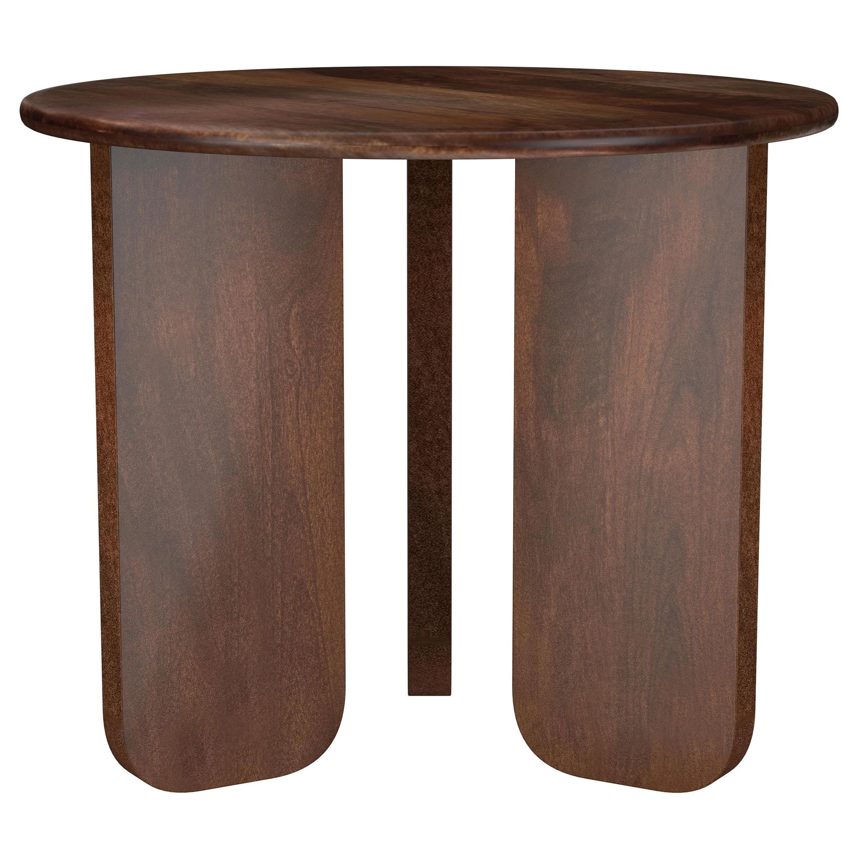 Matching end table with rounded edges and solid mango wood base