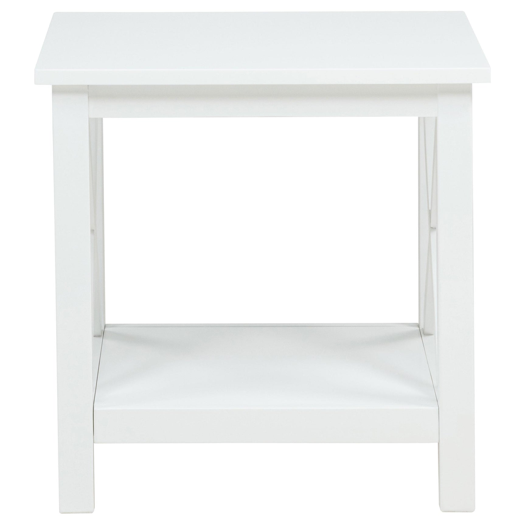 Side view of Skyview white pine wood side end table