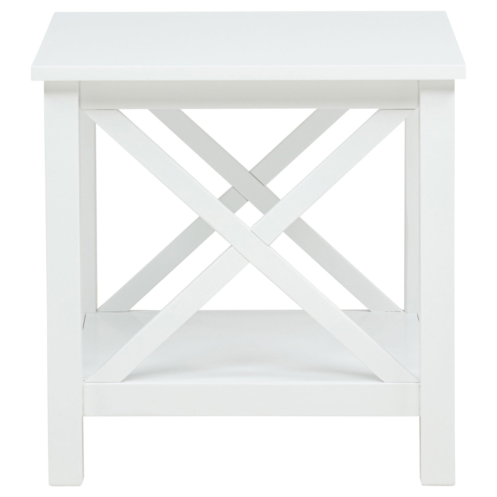 Close-up of open lower shelf on Skyview side table