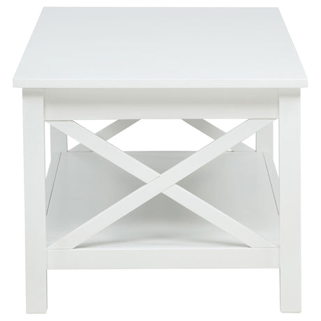 Lift-top coffee table showing hidden storage inside