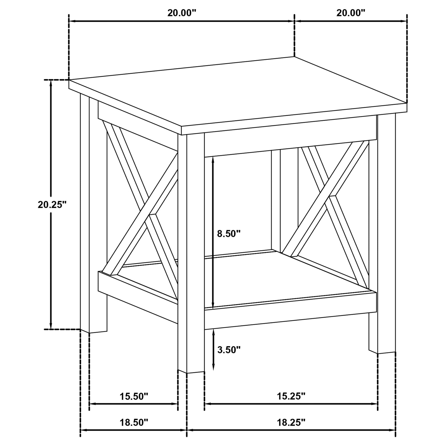 Overall view showing dimensions of coffee table