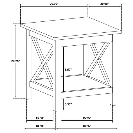 Overall view showing dimensions of coffee table
