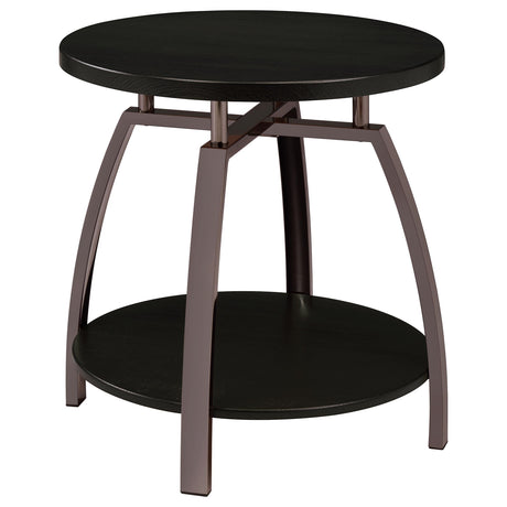 End table round tabletop with dark charcoal laminate finish
