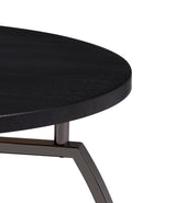 Dacre Round Coffee Table top surface and metal frame, overhead angle