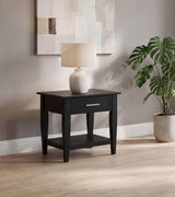 Lindenton side table angled view showing drawer and tapered legs