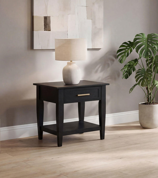 Lindenton side table angled view showing drawer and tapered legs