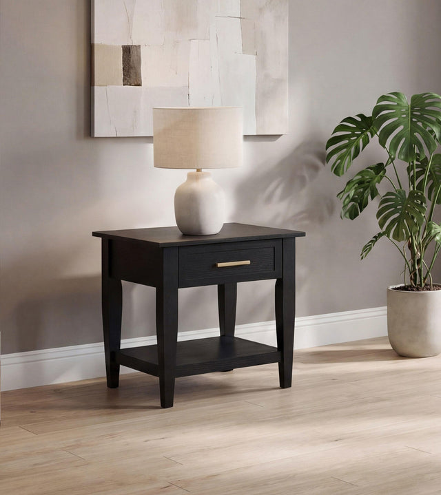 Lindenton side table angled view showing drawer and tapered legs