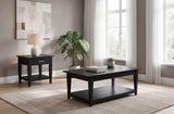 Square black end table with shelf under top surface