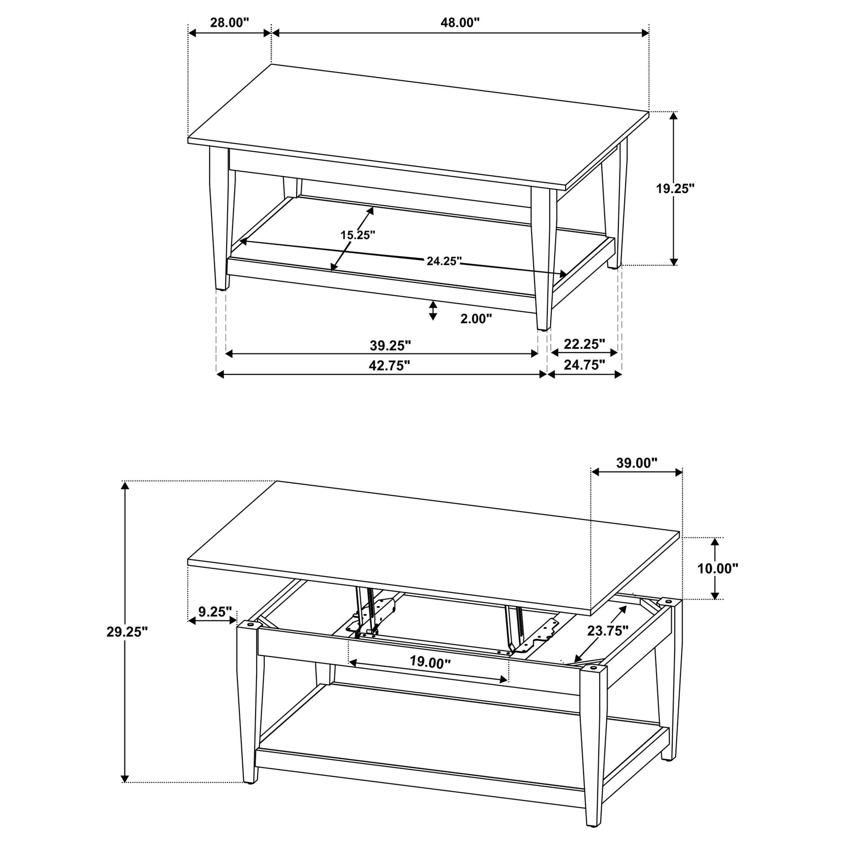 Lindenton black wood lift-top coffee table and square end table set