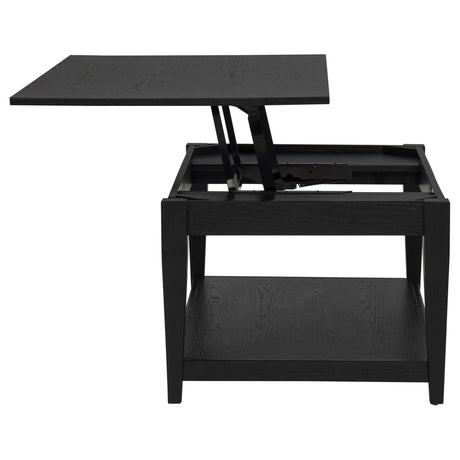Lindenton 3-piece black wood lift-top coffee and end table set front view