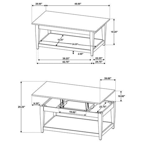 Lindenton 3-piece black wood lift-top coffee and end table set front view