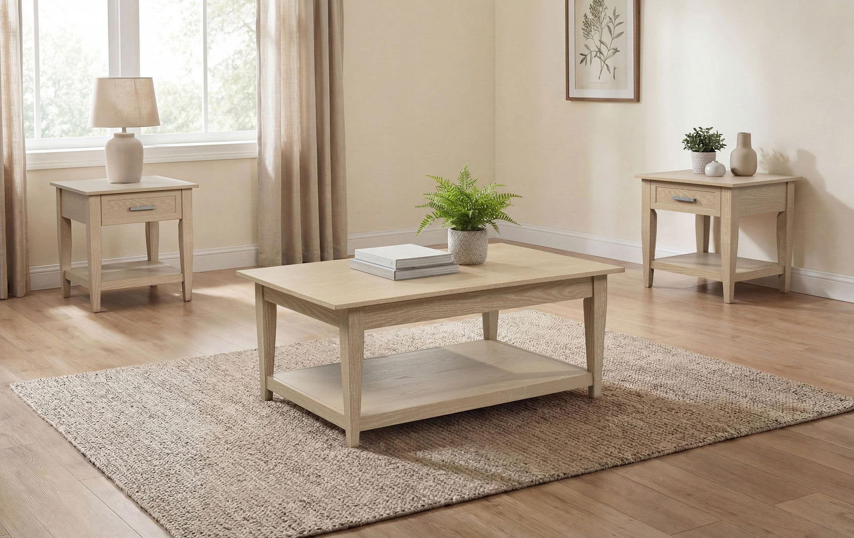 Lindenton lift-top coffee table in blonde oak, top lifted open