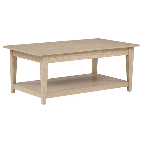 Side angle of coffee table with lift-top raised