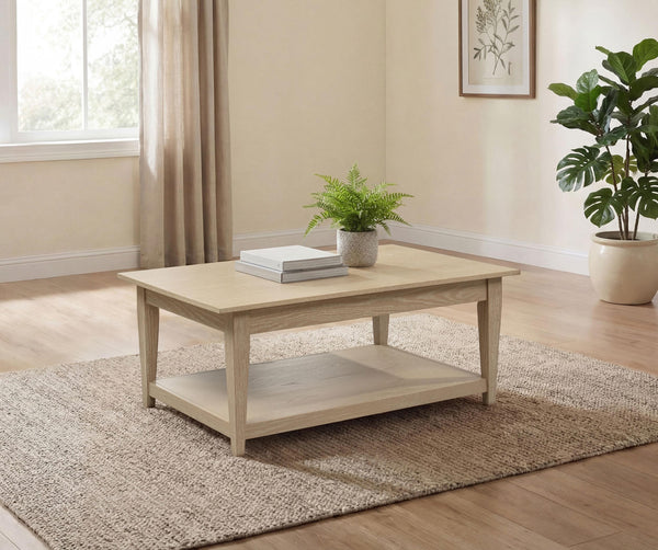 Side view of Lindenton Blonde Oak Coffee Table with tapered legs