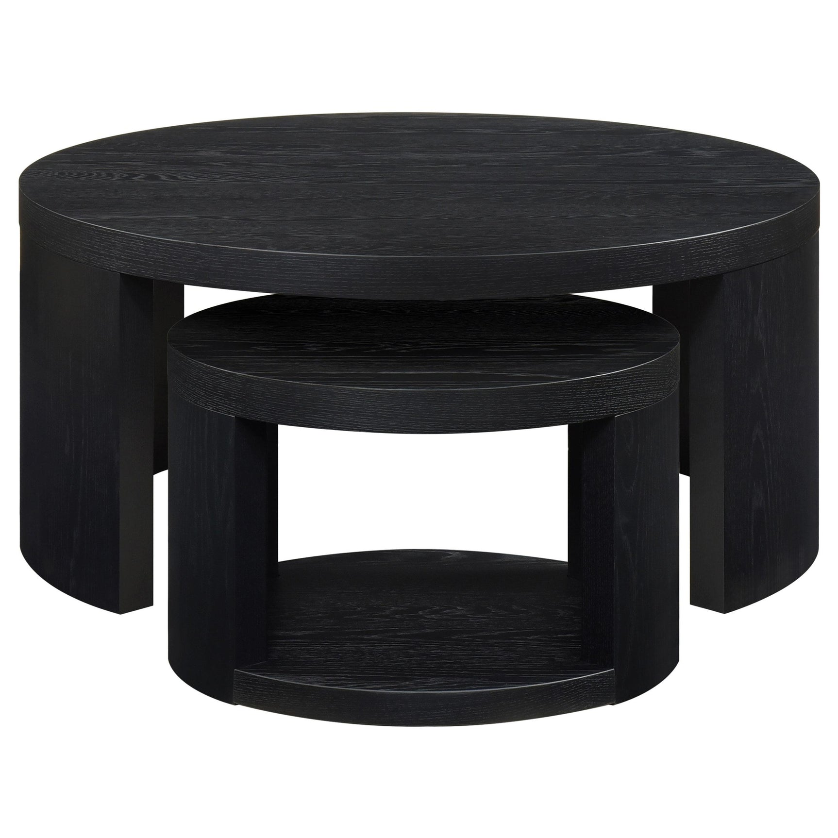 Top view of Sweeney round black wood nesting tables