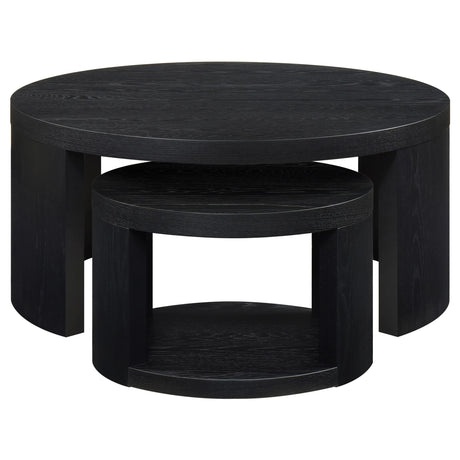 Top view of Sweeney round black wood nesting tables