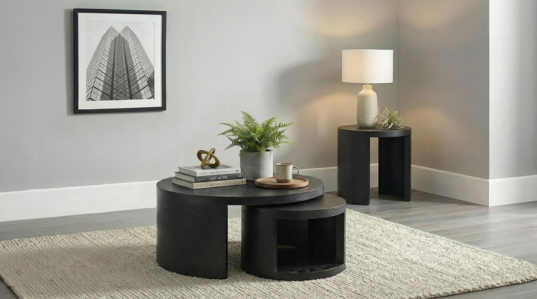 Sweeney table set showing leveler glides underneath