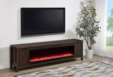 Close-up of the electric fireplace with tempered glass
