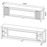 Carey 79-inch dark pine TV stand with electric fireplace frontal view