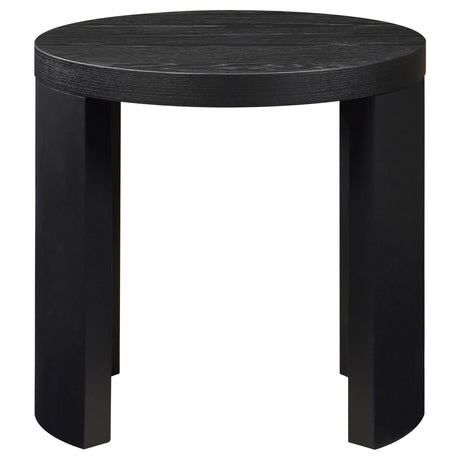 Curved panel supports detail on Sweeney side table