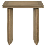 Side angle of Adina square wood side end table showing pedestal base