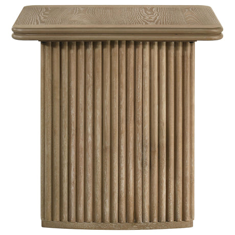 Top view of softly rounded square tabletop with multi-convex edge