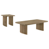 Rectangular coffee table showing oak veneer grain in distressed light brown