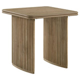 Square end table with sculptural pedestal base and reeded detailing