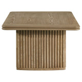 Distressed light brown finish close-up on table corners