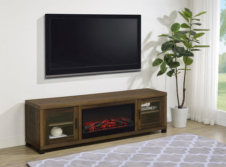 Havering TV stand with glass doors open showing adjustable shelves
