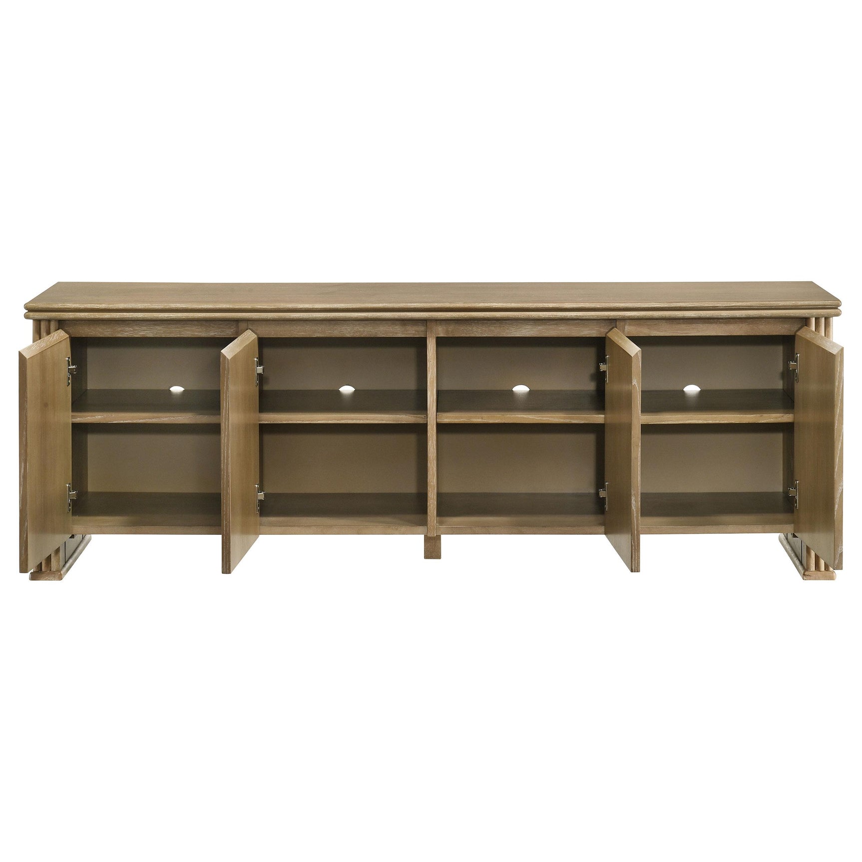Interior view showing fixed shelving inside Adina TV Stand