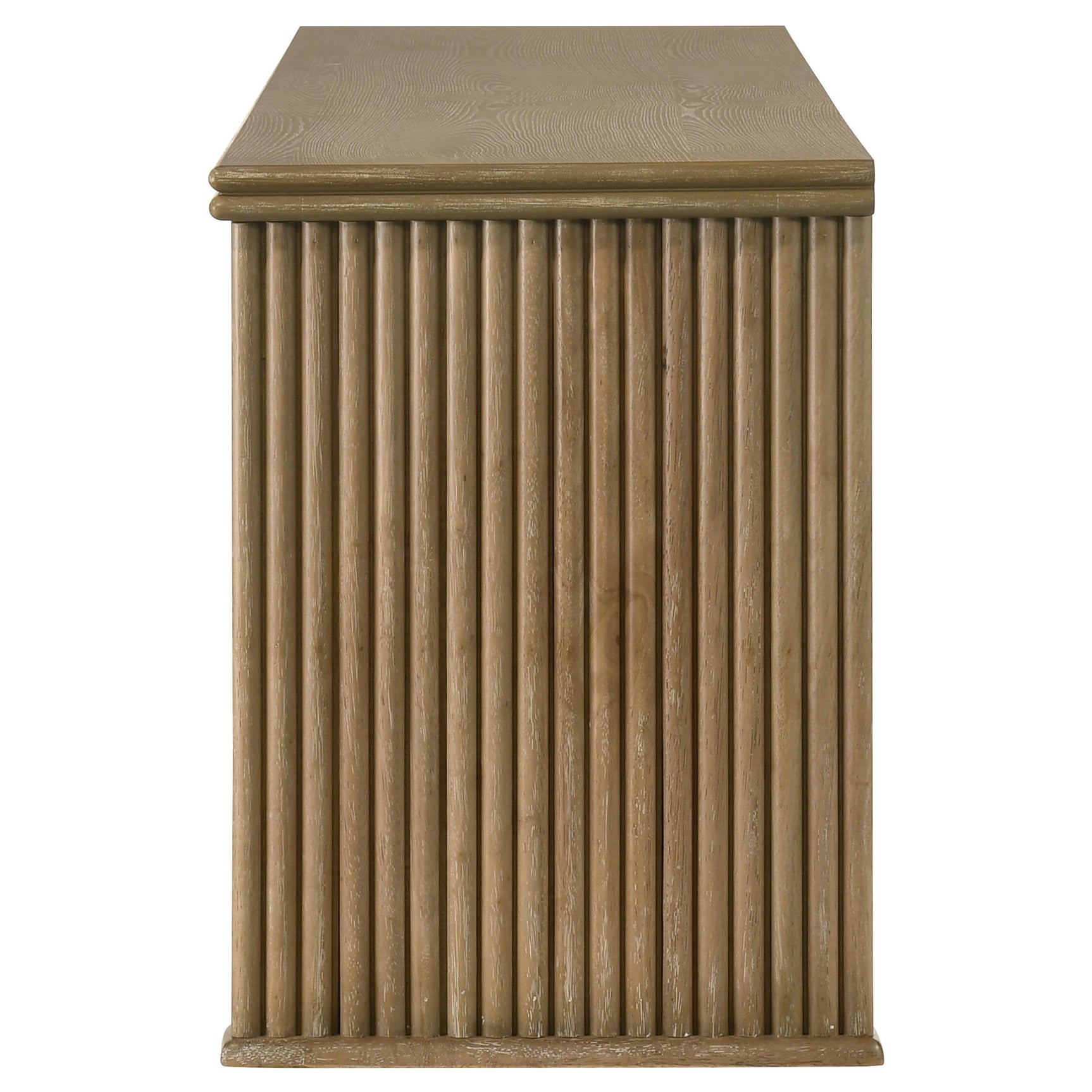 Distressed light brown oak veneer texture on Adina TV Stand