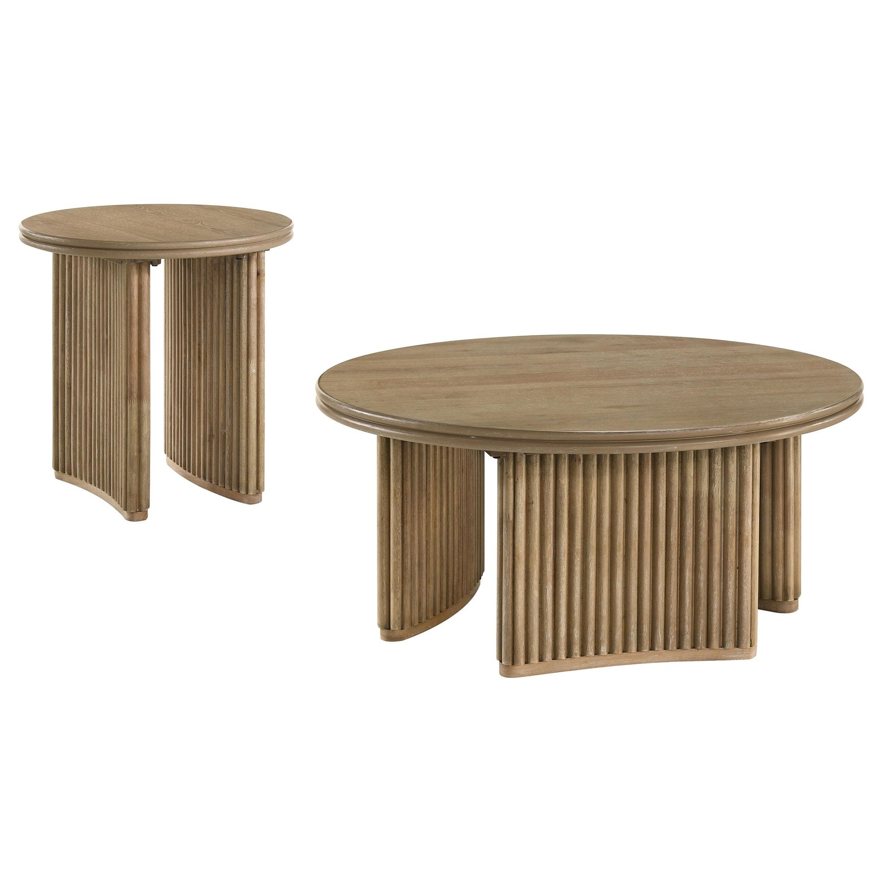 Adina round coffee table top close-up showing wood grain