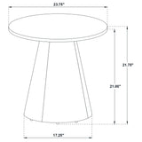Franklin round wood pedestal side table detail of levelers underneath